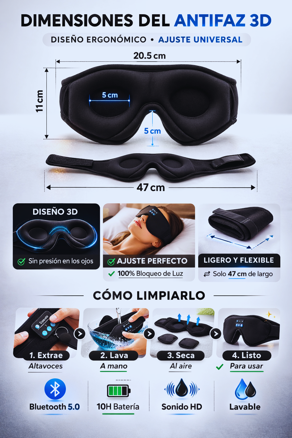 SleepBeat | Antifaz Bluetooth 3D para Dormir